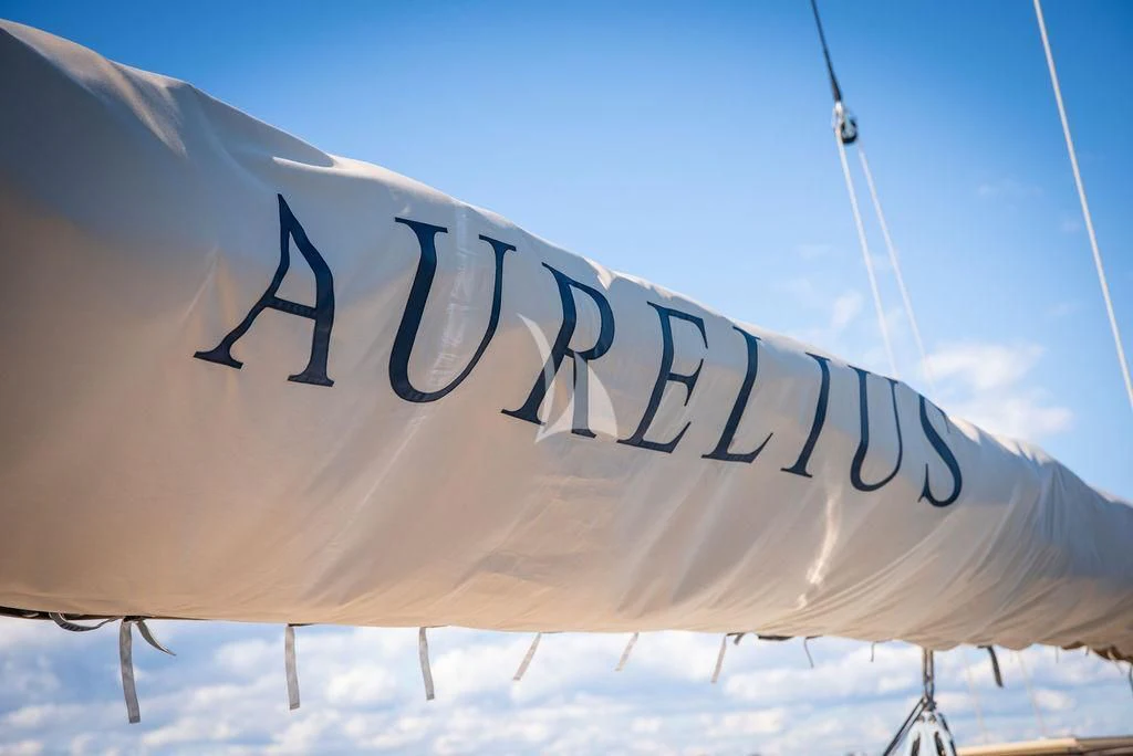 a white tent with a blue sky aboard AURELIUS Yacht for Sale