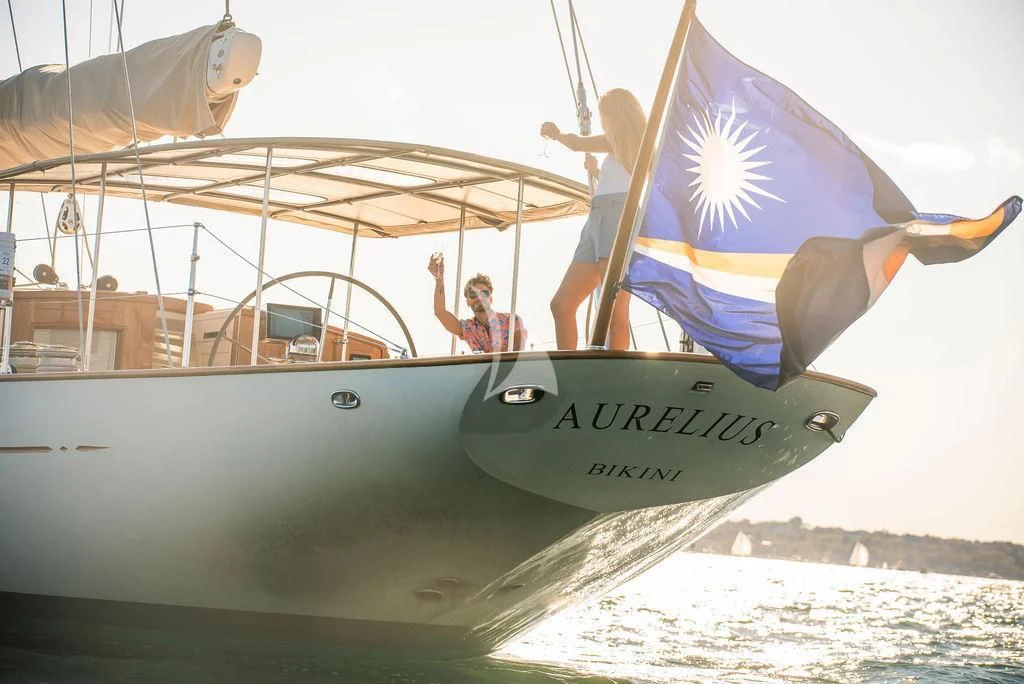 a person on a boat aboard AURELIUS Yacht for Sale