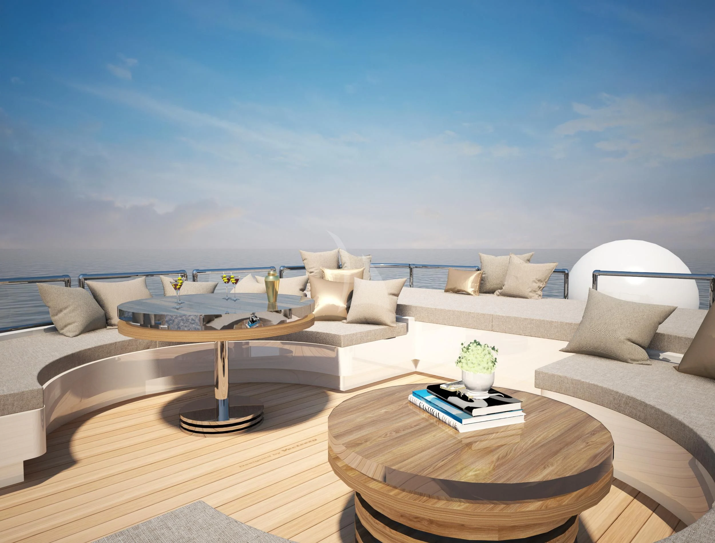 a modern living room with a large white sofa and a table aboard BARENTS Yacht for Charter