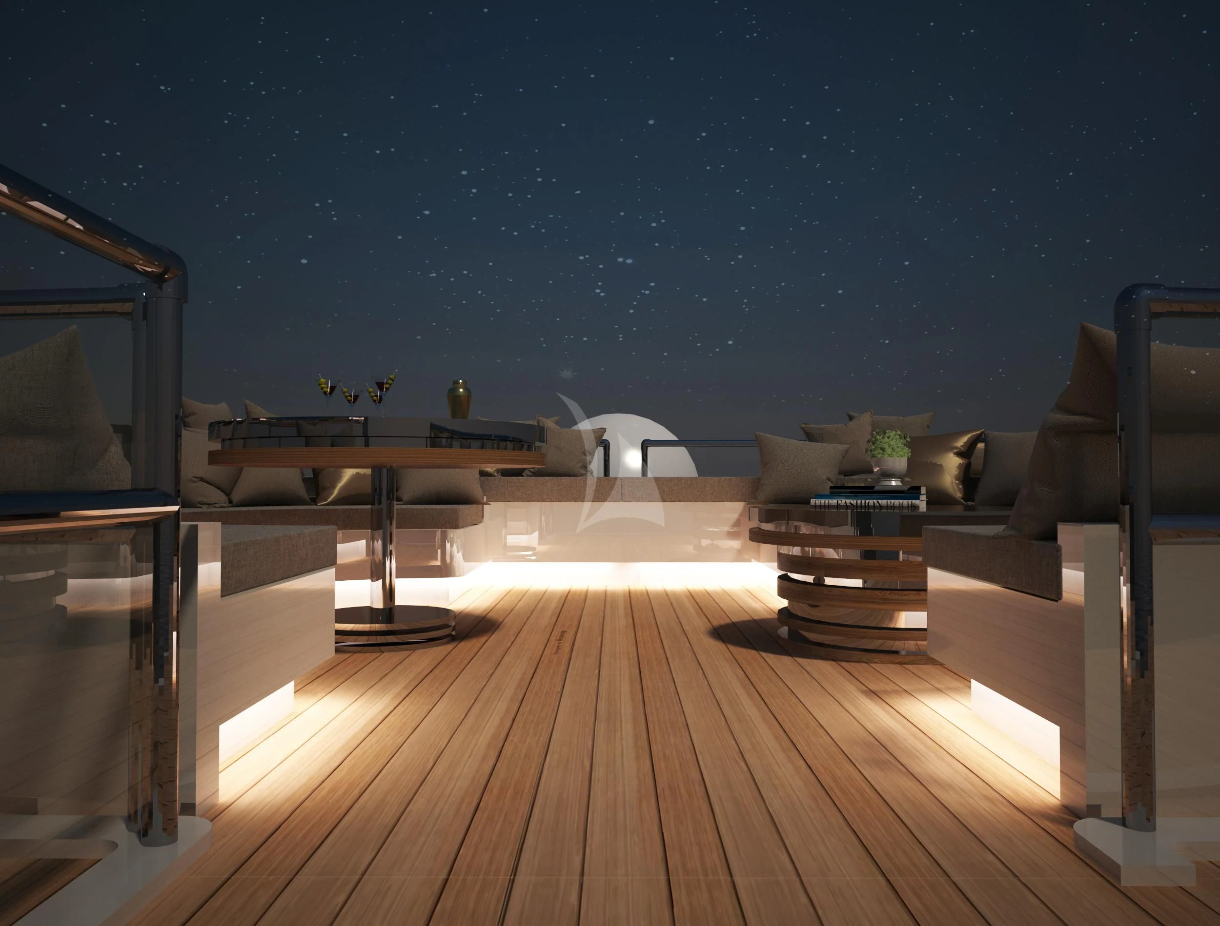 a room with a couch and a table and a tv aboard BARENTS Yacht for Charter