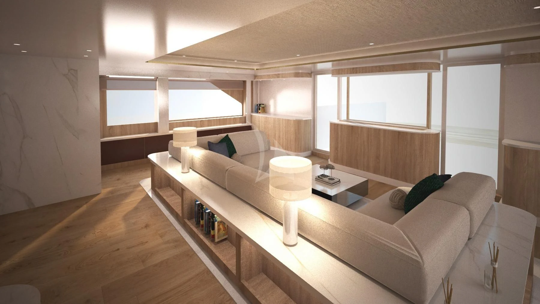 a room with a couch and a table aboard BARENTS Yacht for Charter