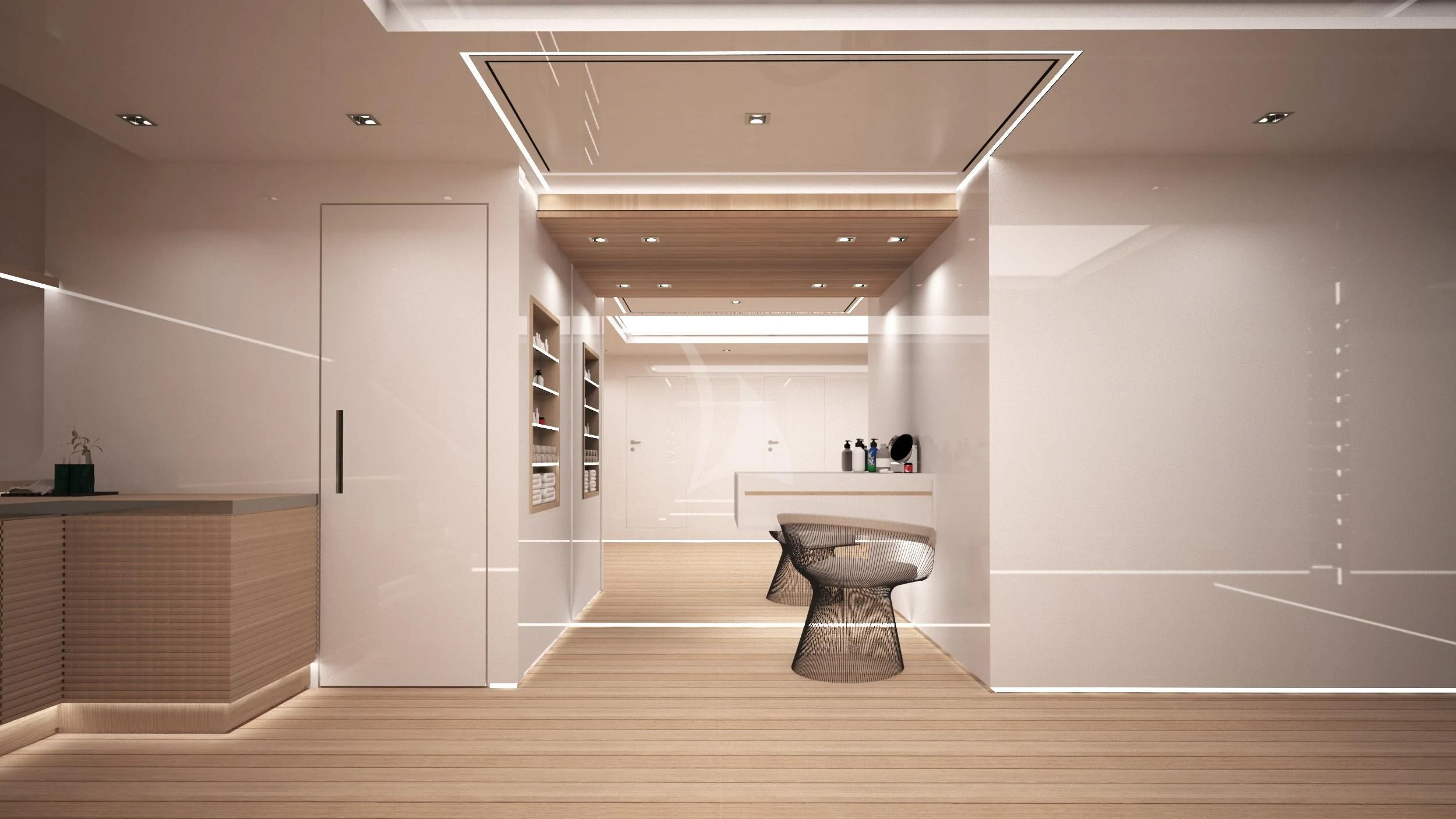 a room with a wood floor and a toilet aboard BARENTS Yacht for Charter