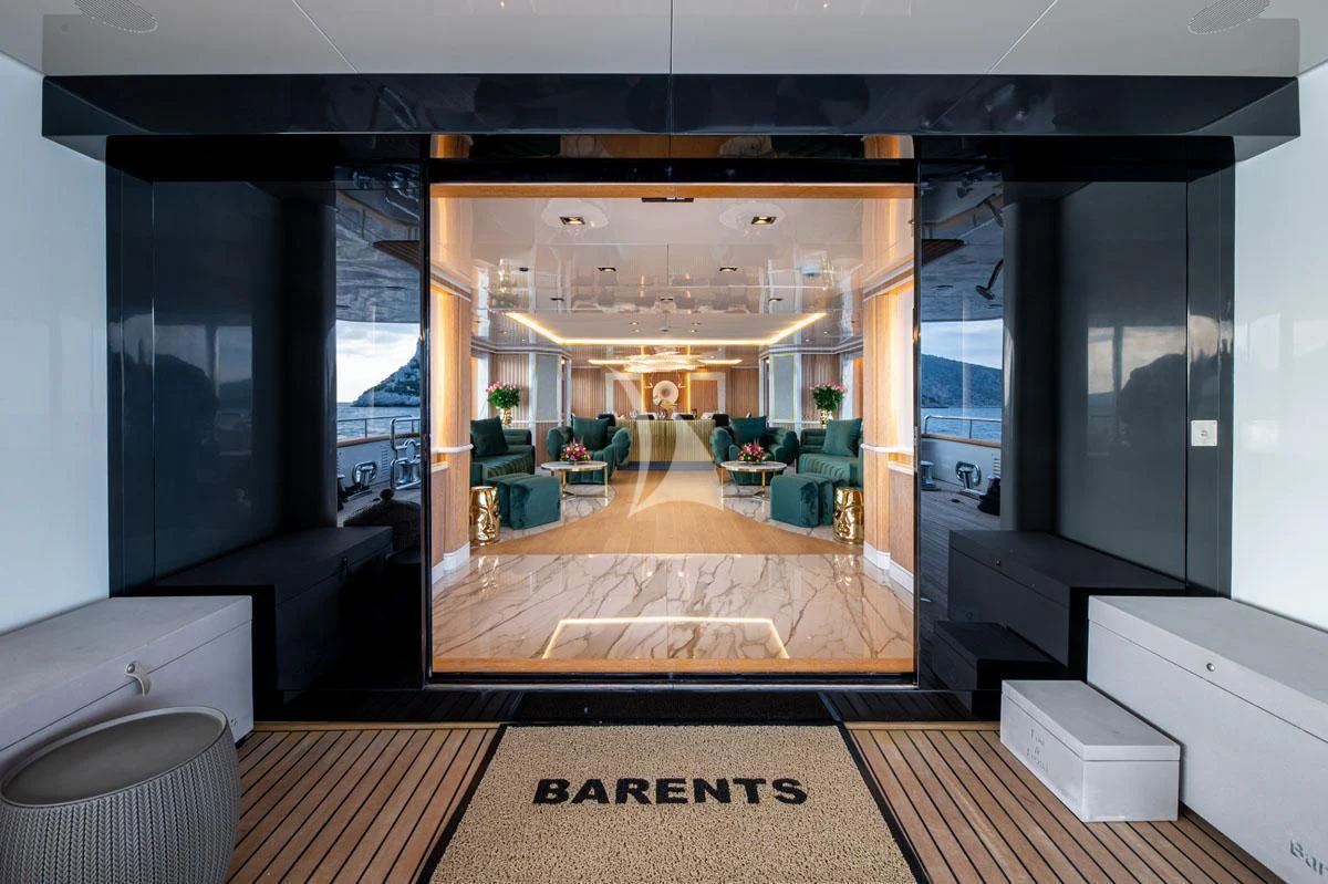 a room with a large mirror aboard BARENTS Yacht for Charter