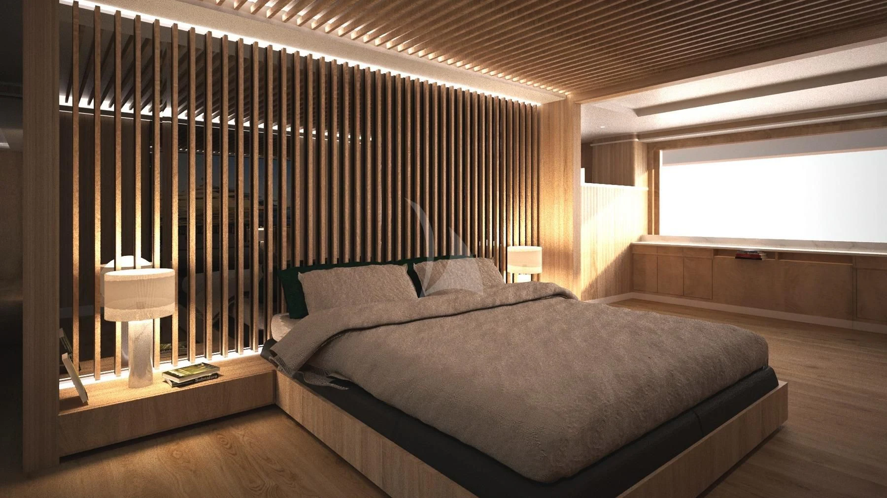 a bed in a room aboard BARENTS Yacht for Charter