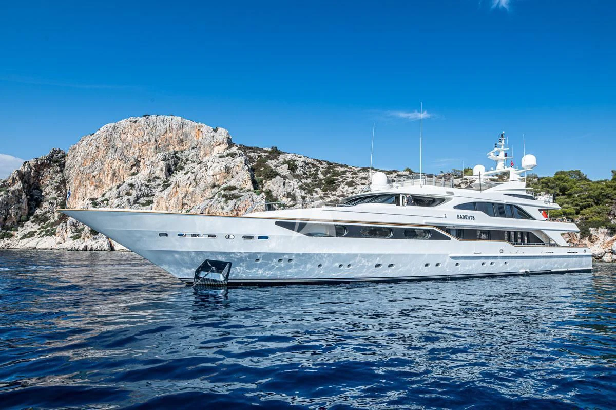 a white yacht in the water aboard BARENTS Yacht for Charter