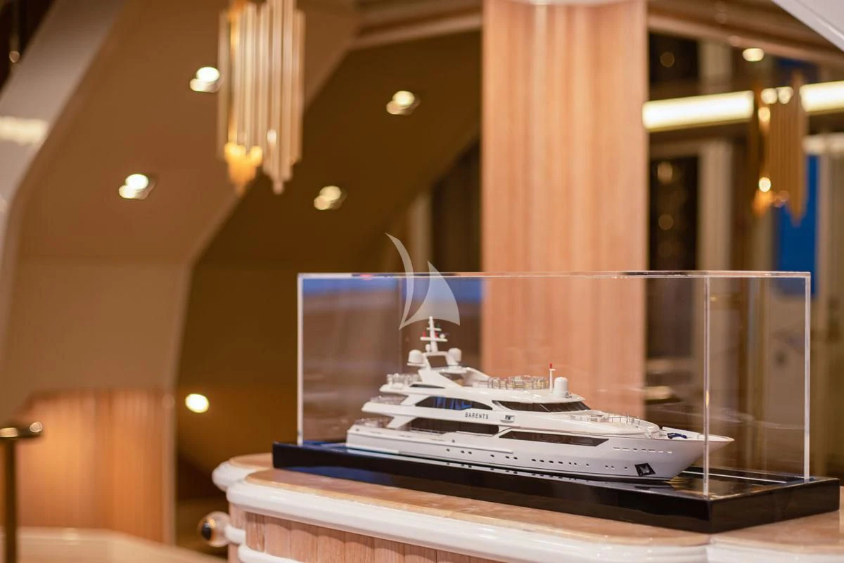 a large boat with lights aboard BARENTS Yacht for Charter