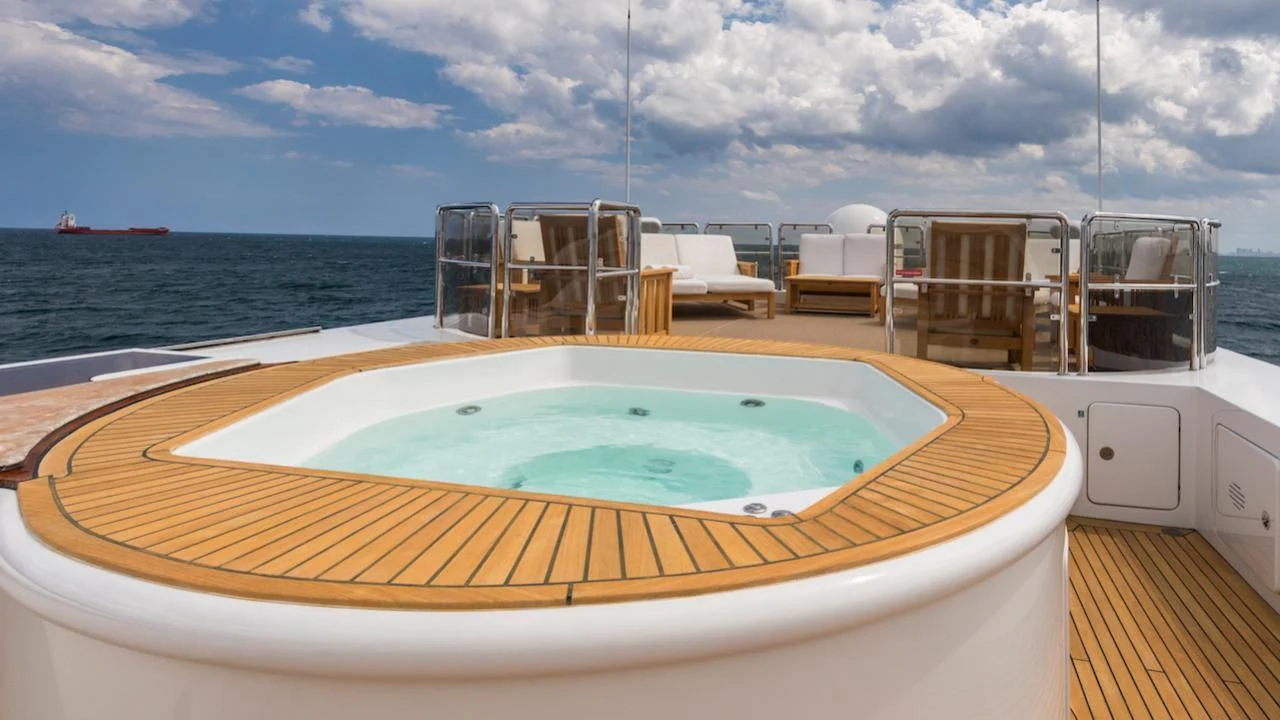 a large swimming pool on a boat aboard BARENTS Yacht for Charter