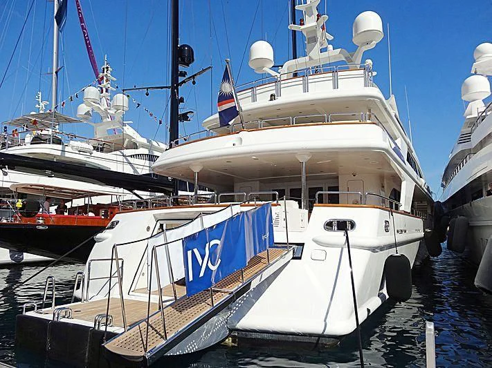 a large white boat sits in the water aboard BARENTS Yacht for Charter