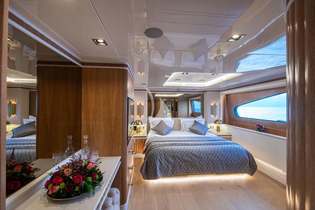 a bed in a room aboard BARENTS Yacht for Charter