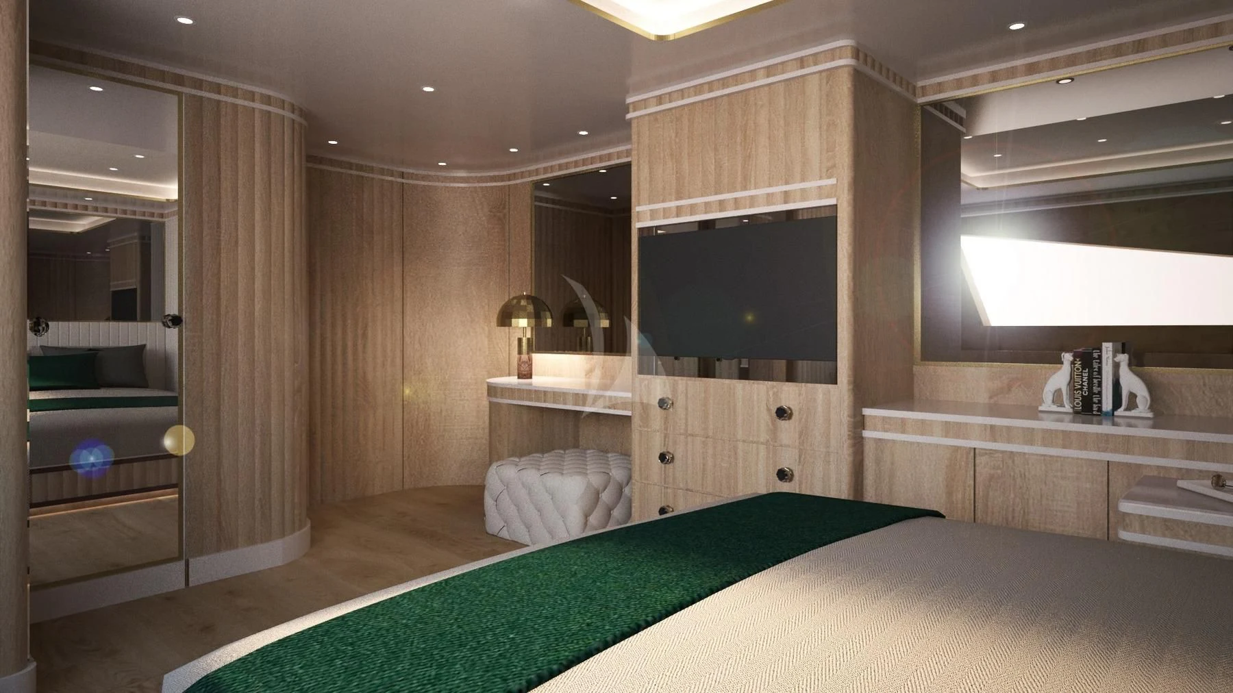 a bathroom with a large mirror aboard BARENTS Yacht for Charter