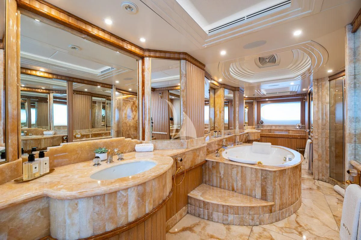 a bathroom with a large tub aboard BARENTS Yacht for Charter
