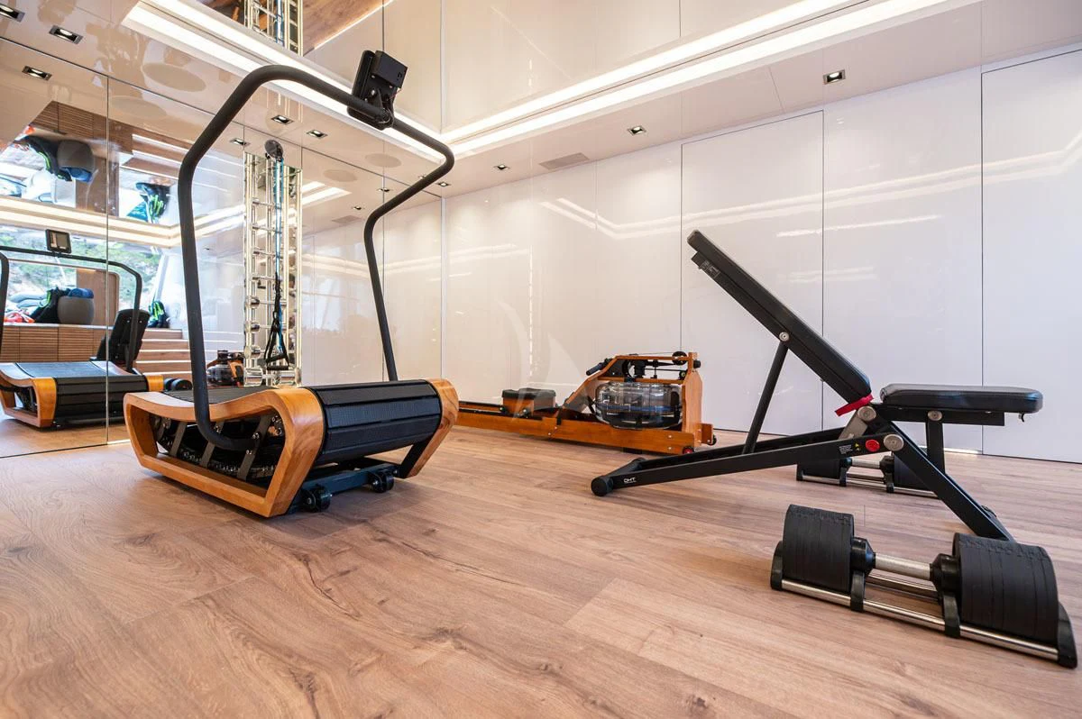 a large machine on a wooden floor aboard BARENTS Yacht for Charter