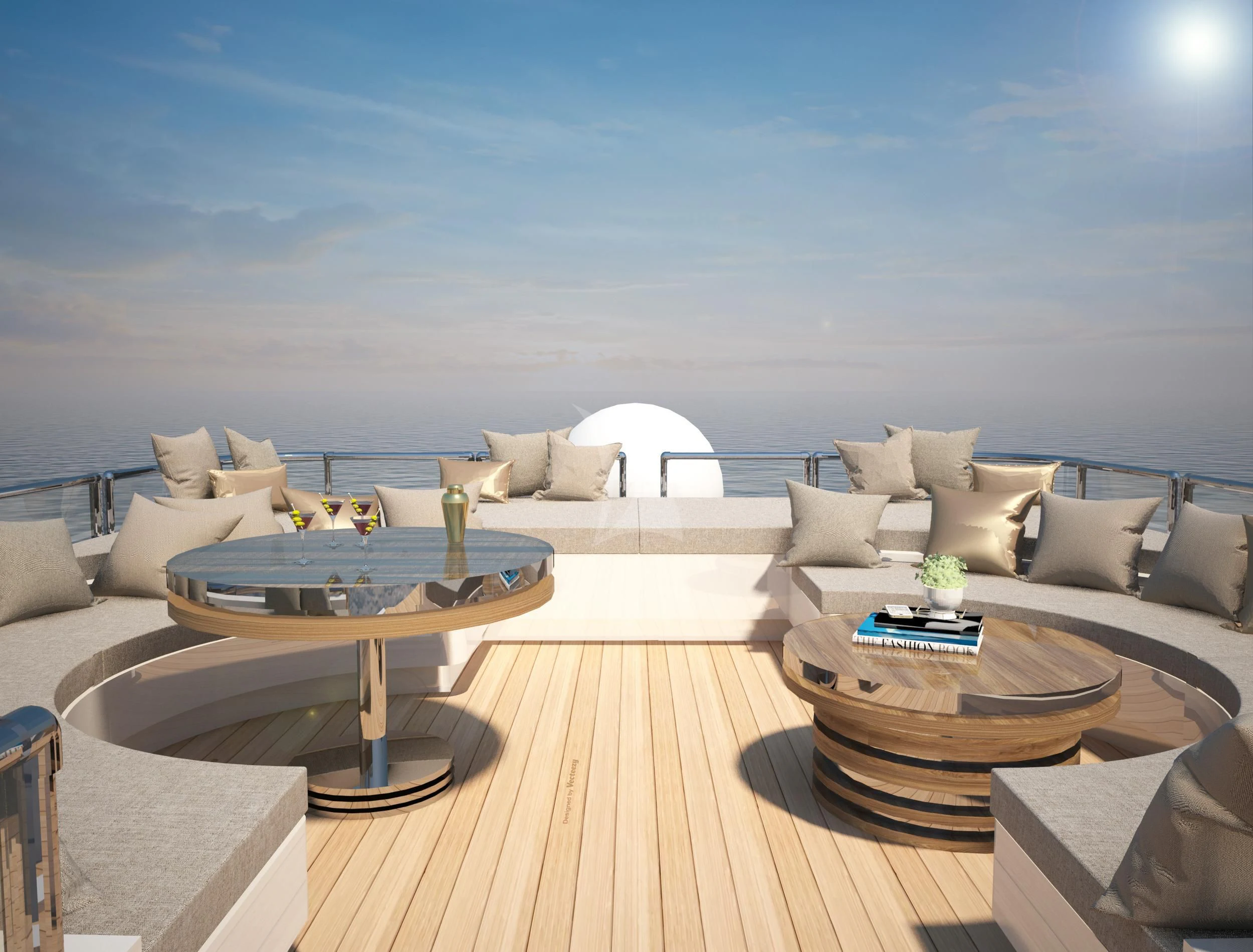 a living room with a large sofa and a table with a glass coffee table aboard BARENTS Yacht for Charter