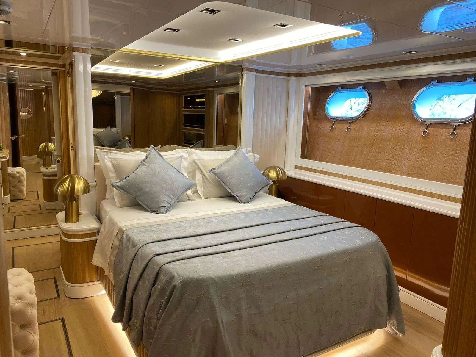 a bed in a room aboard BARENTS Yacht for Charter
