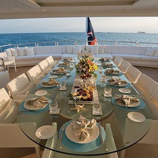 a table set with plates and food aboard BARENTS Yacht for Charter
