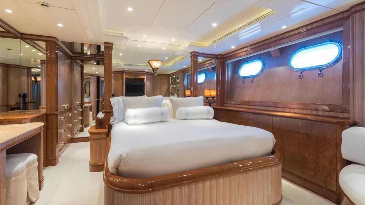 a bed in a room aboard BARENTS Yacht for Charter