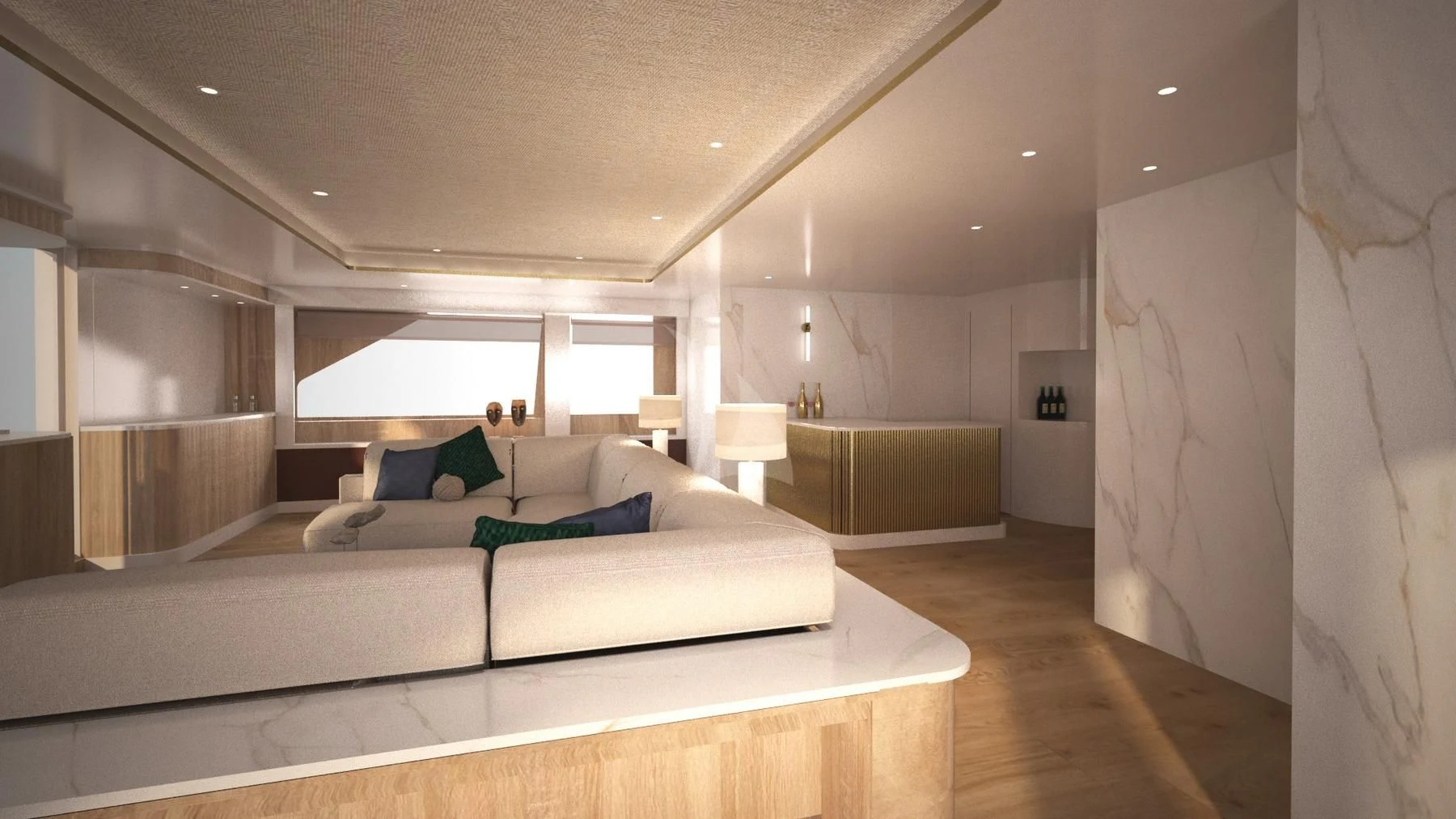 a large white bed in a room aboard BARENTS Yacht for Charter