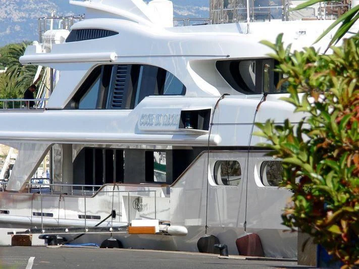 a white yacht parked on the dock aboard BARENTS Yacht for Charter