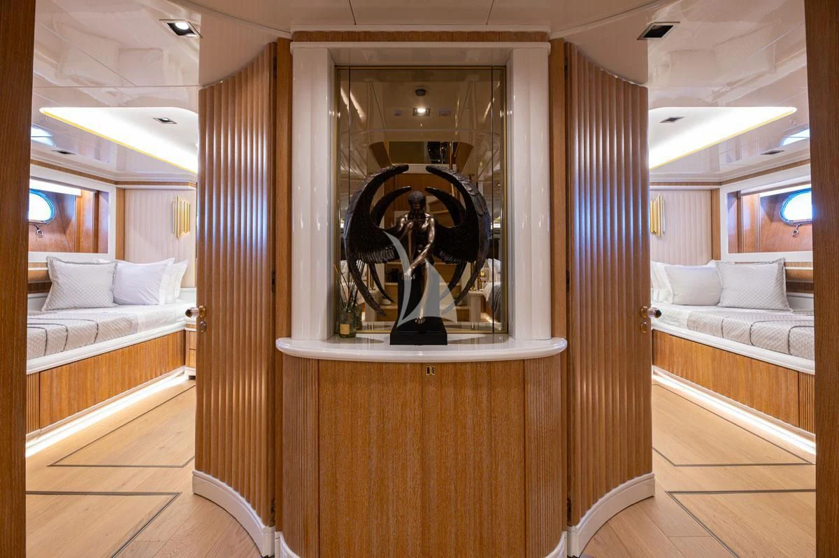 a mirror in a room aboard BARENTS Yacht for Charter