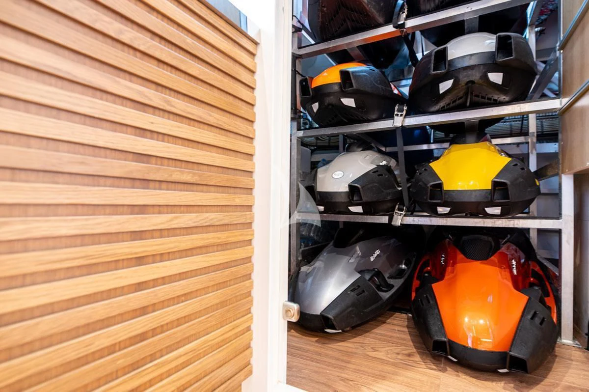a group of helmets aboard BARENTS Yacht for Charter