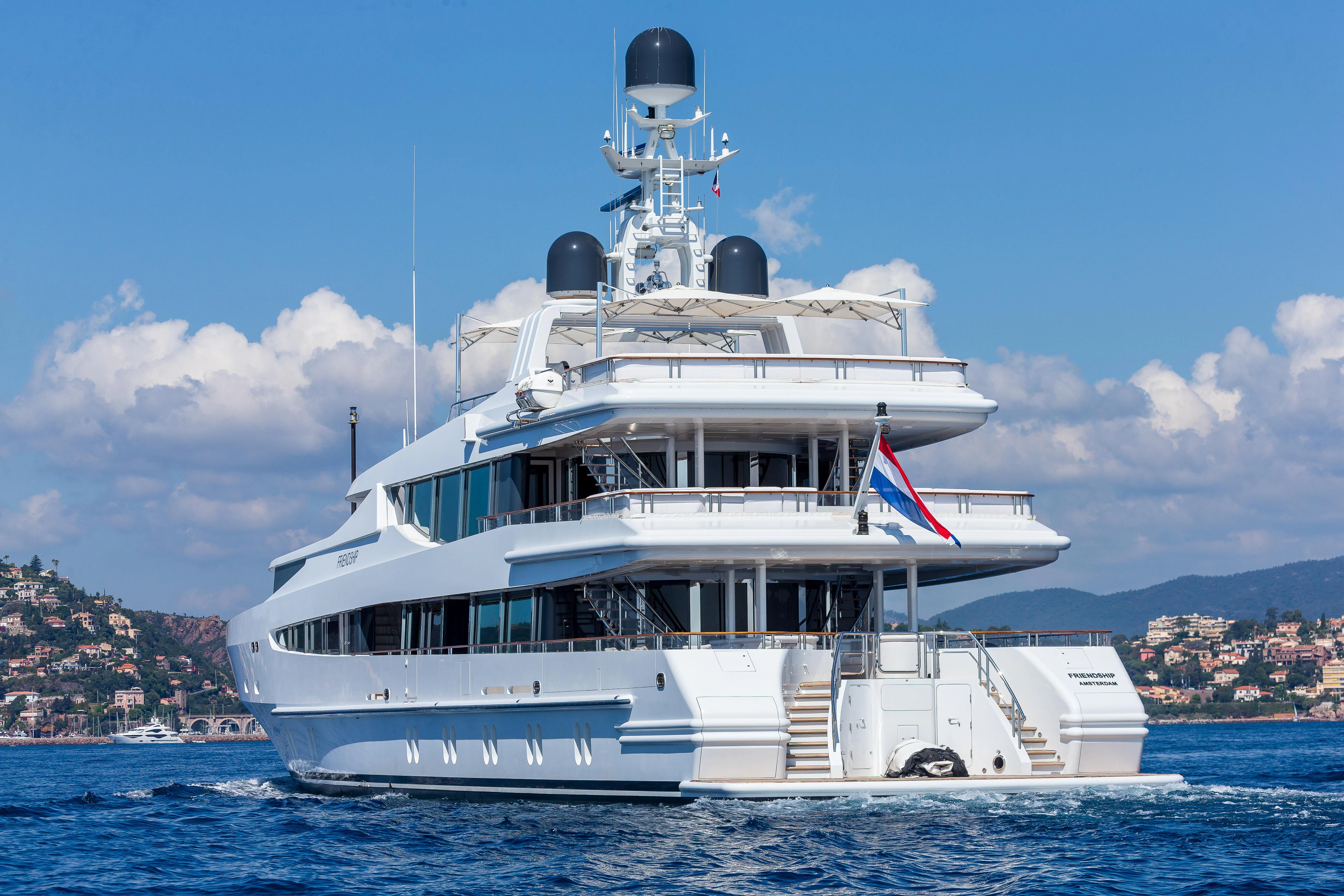 a large cruise ship in the water aboard FRIENDSHIP Yacht for Charter