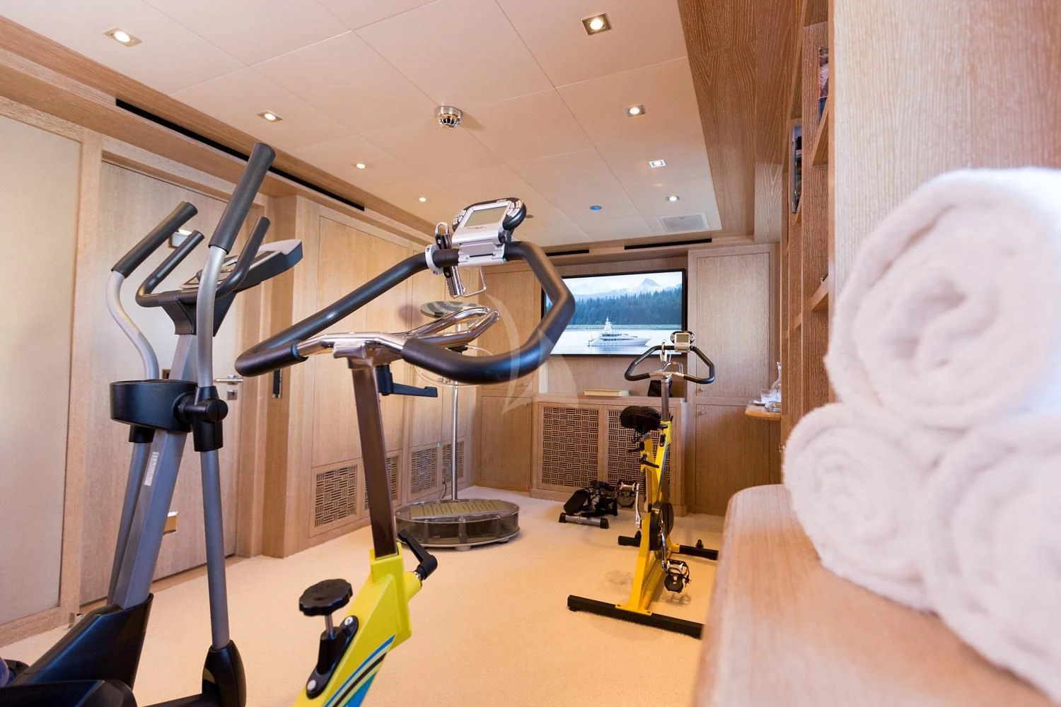 a room with a large telescope aboard FRIENDSHIP Yacht for Charter