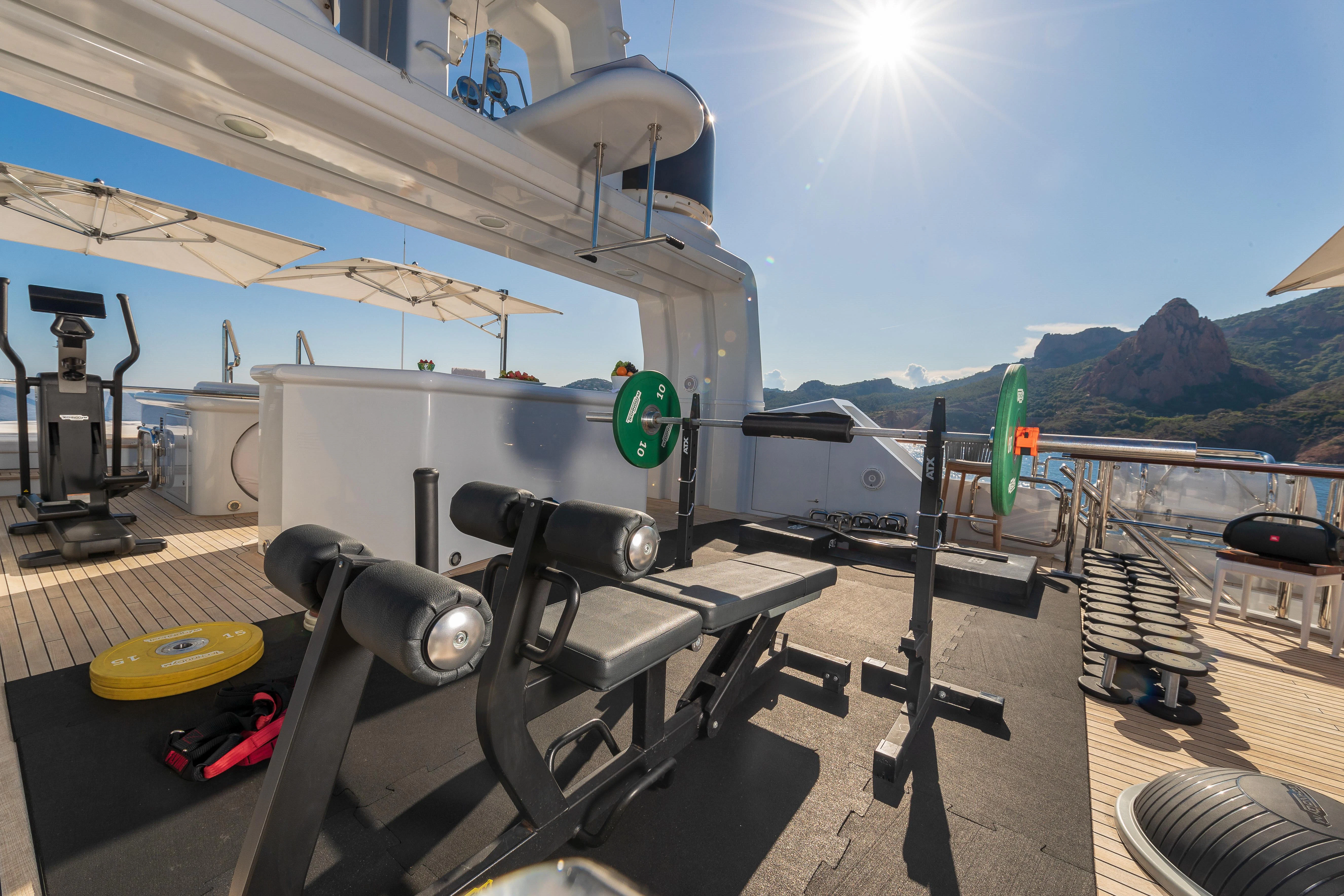 a large machine on a deck aboard FRIENDSHIP Yacht for Charter