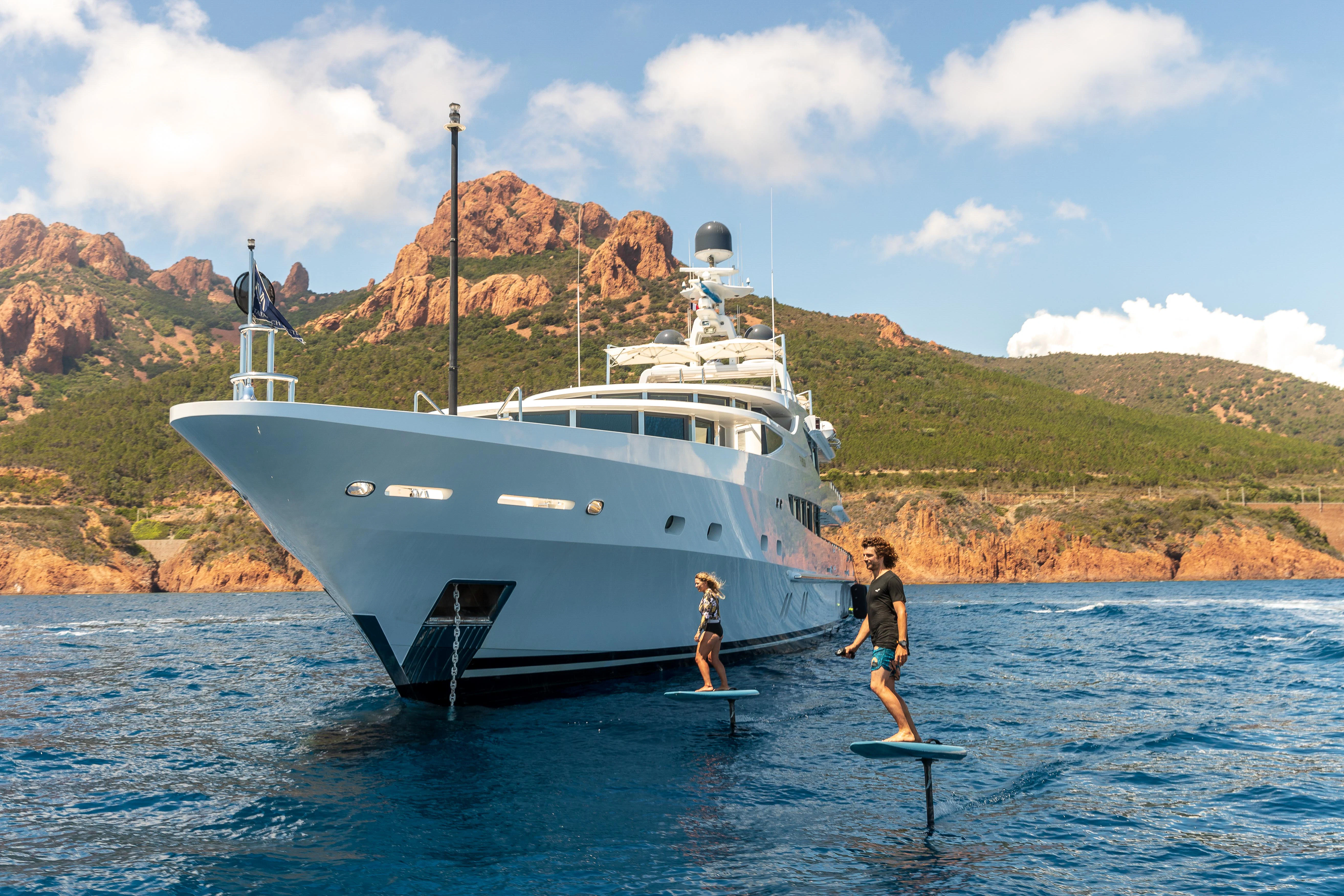 a boat in the water aboard FRIENDSHIP Yacht for Charter