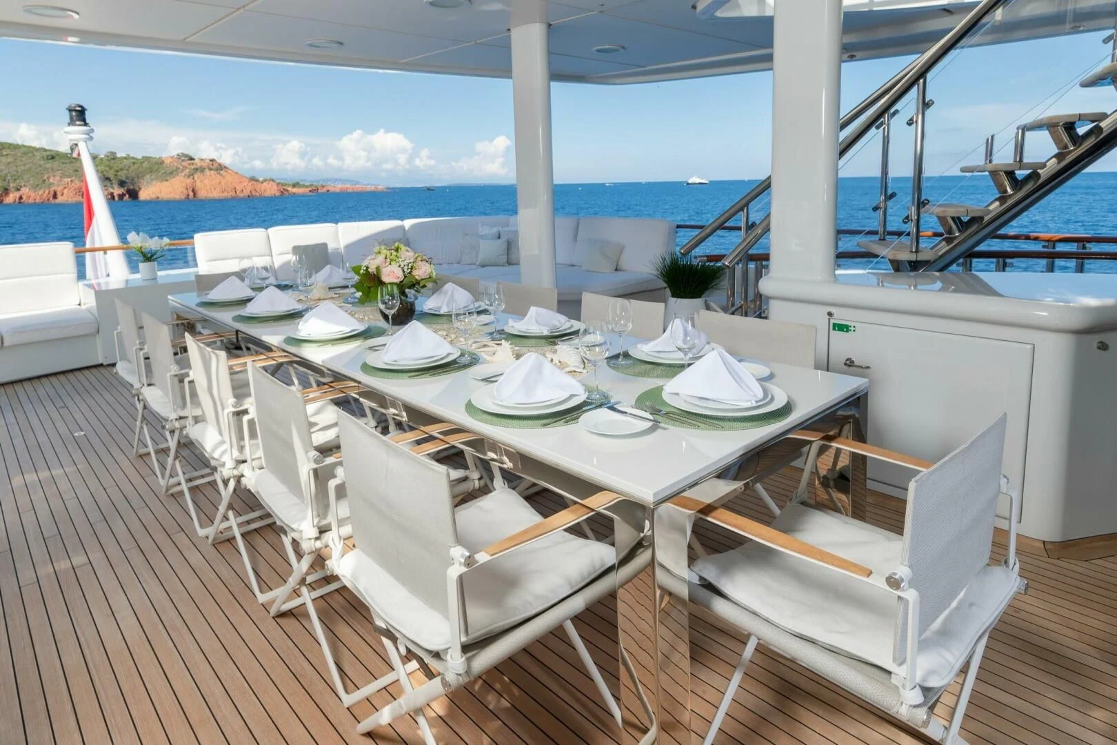 a table set for a meal aboard FRIENDSHIP Yacht for Charter