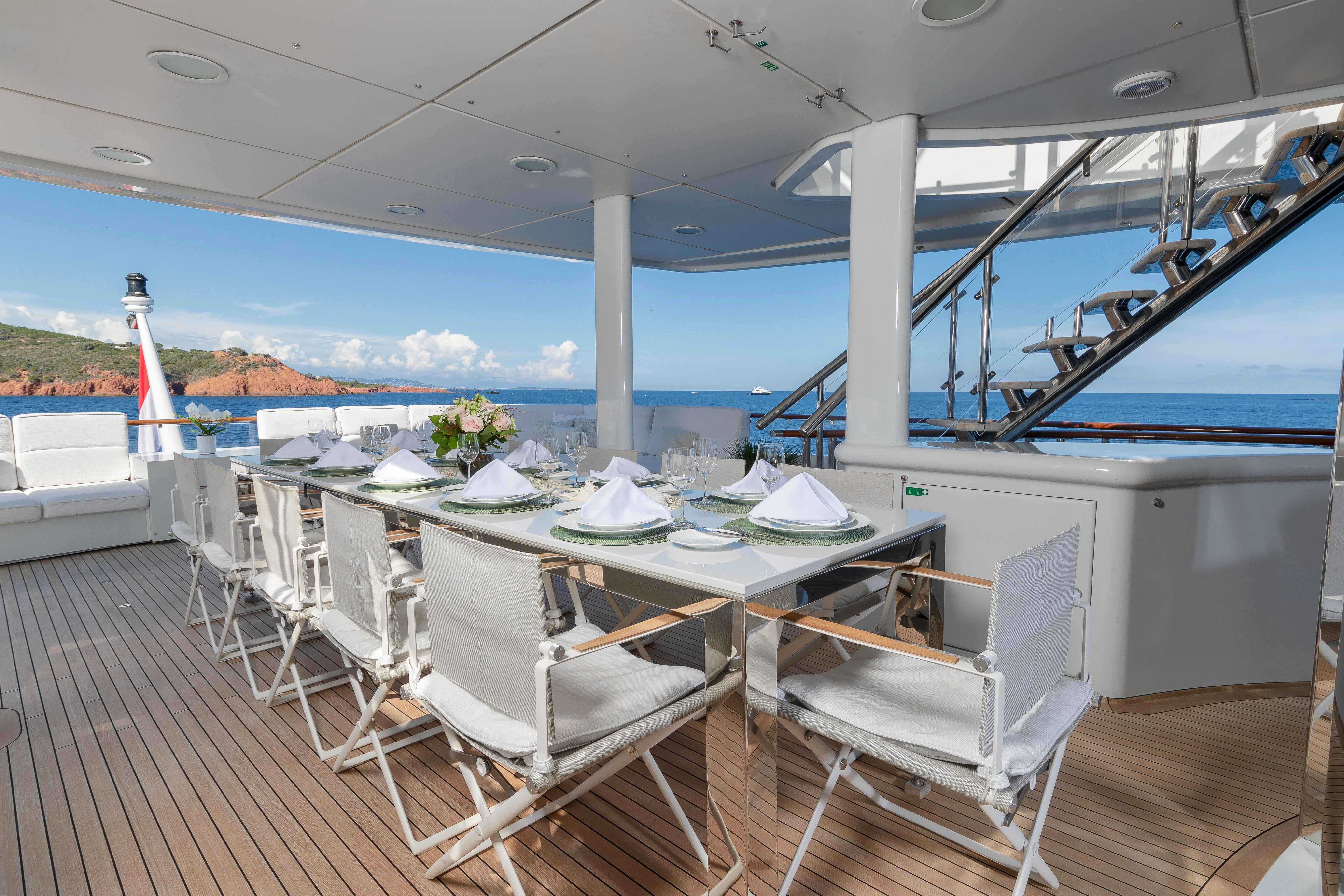 a table set for a dinner aboard FRIENDSHIP Yacht for Charter