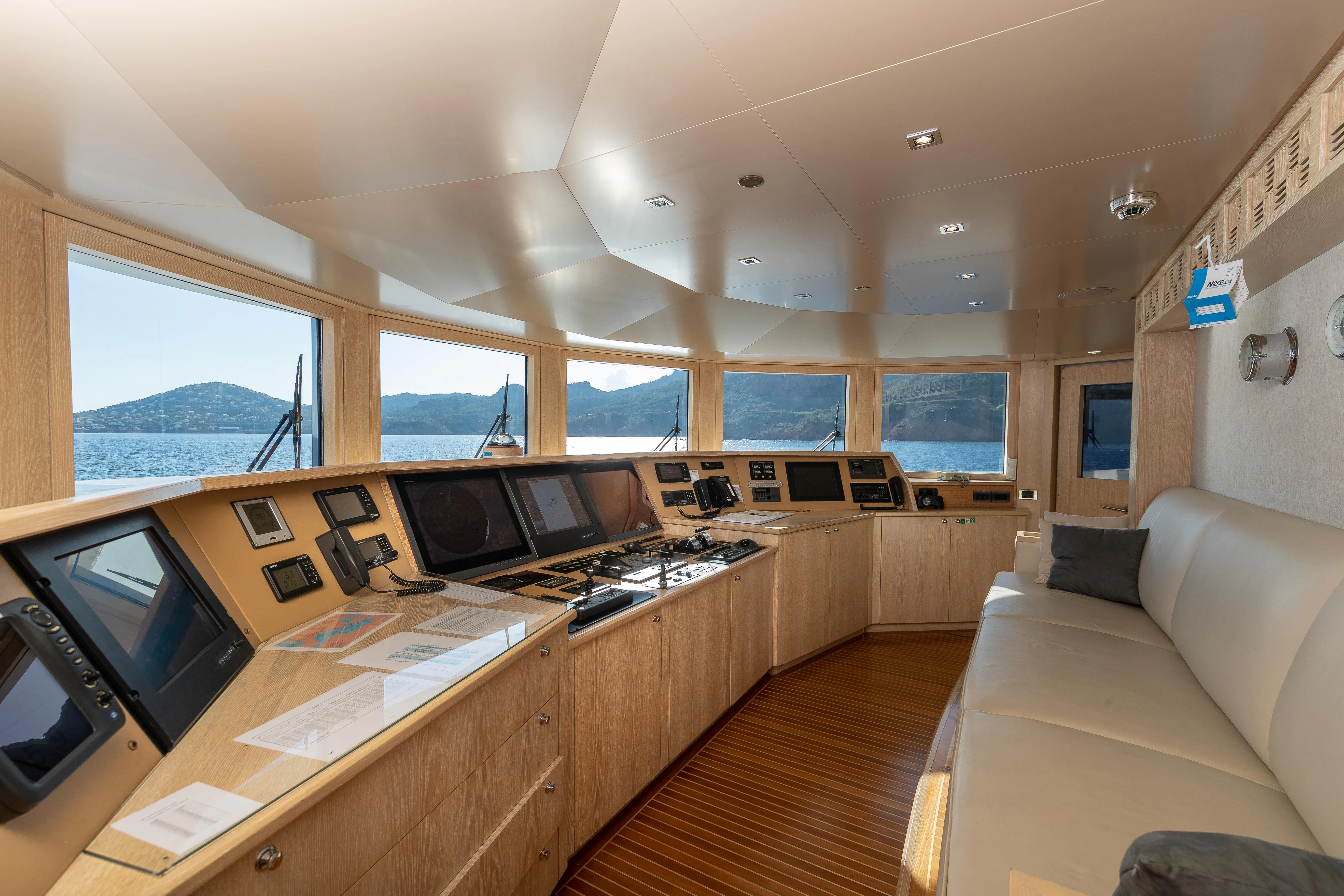 a kitchen with a large island aboard FRIENDSHIP Yacht for Charter