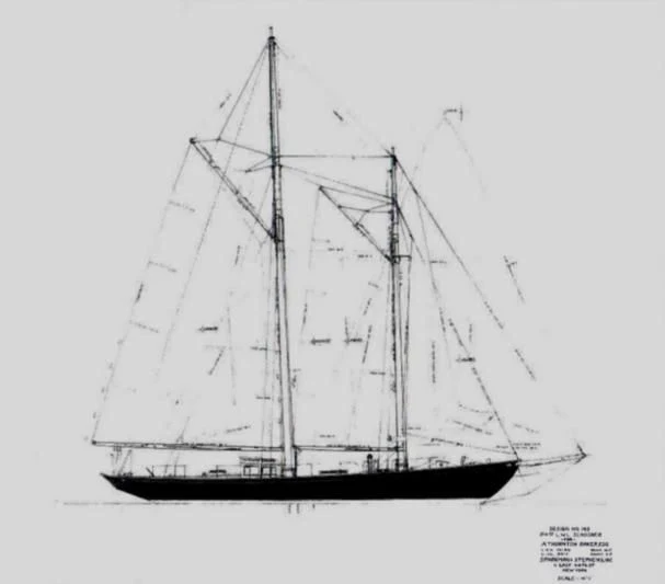 a black and white drawing of a ship aboard SO FONG Yacht for Sale