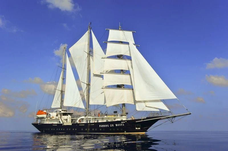 a large boat in the water aboard RUNNING ON WAVES Yacht for Charter