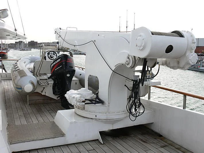 a large white machine with a large white cylinder on top aboard 54M SUPERYACHT HULL Yacht for Sale
