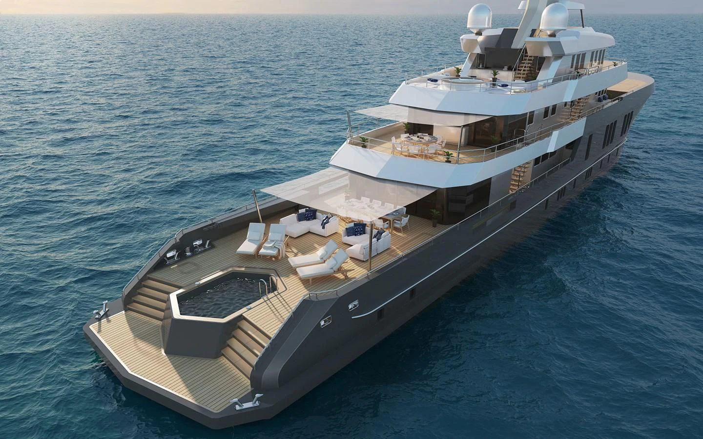 a large ship in the water aboard 54M SUPERYACHT HULL Yacht for Sale