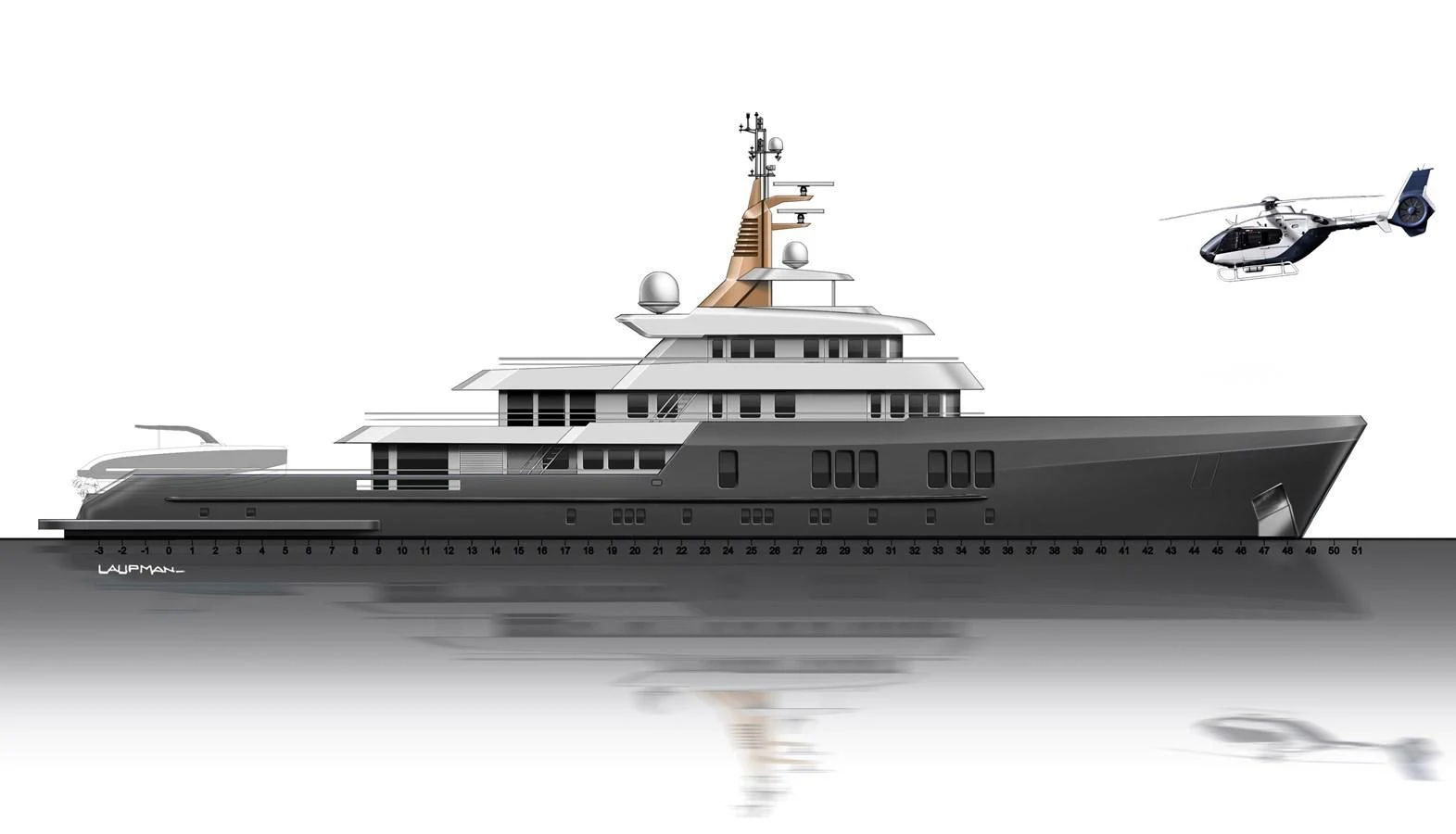 a helicopter flying over a building aboard 54M SUPERYACHT HULL Yacht for Sale