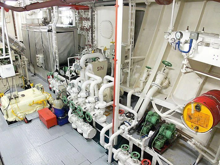 a room full of white and green machinery aboard 54M SUPERYACHT HULL Yacht for Sale