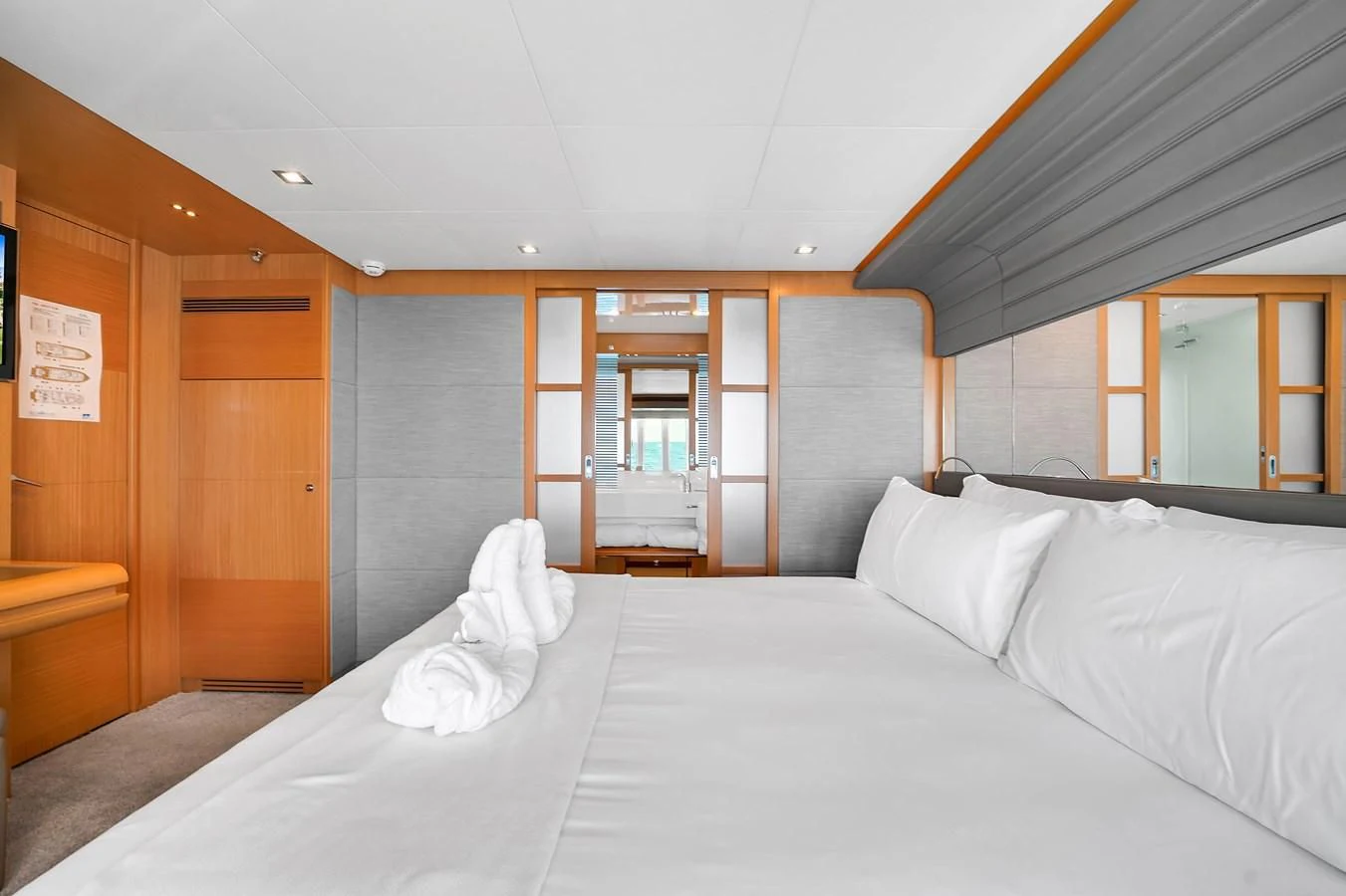 a hotel room with a bed aboard FERRETTI YACHTS F800 Yacht for Sale