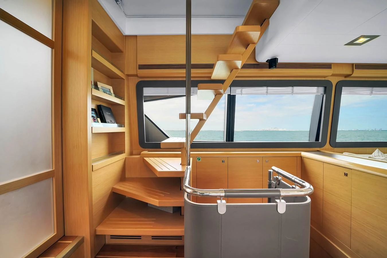 a room with a bunk bed and a window aboard FERRETTI YACHTS F800 Yacht for Sale