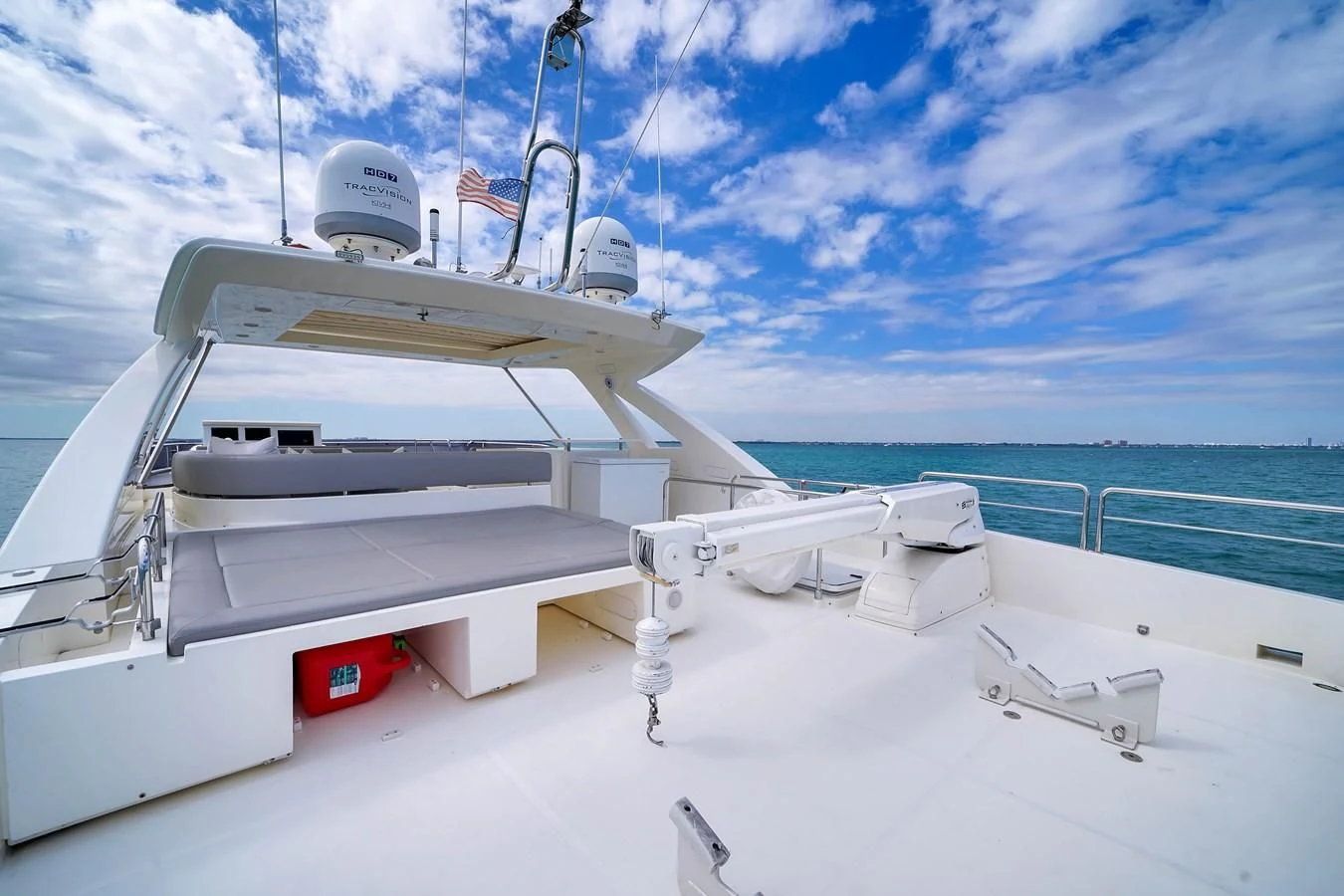 a white boat on a white surface aboard FERRETTI YACHTS F800 Yacht for Sale