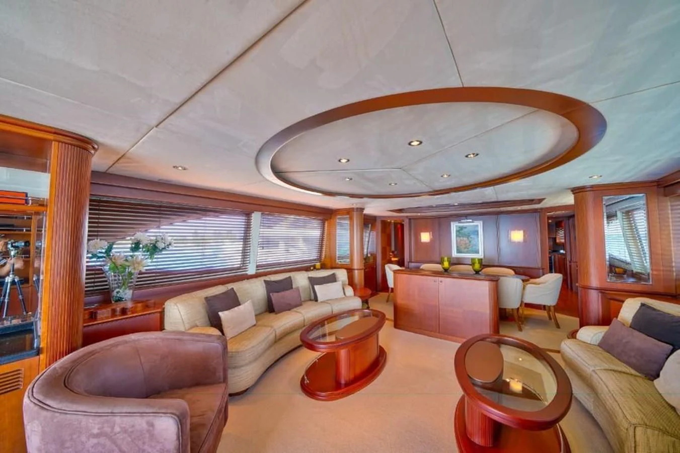 a living room with a large ceiling aboard DANIELA Yacht for Sale