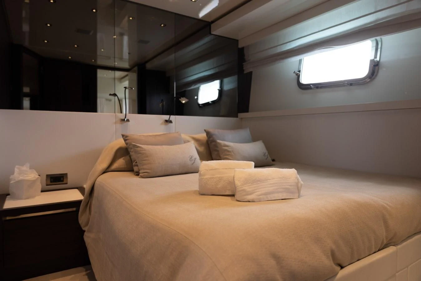 a bed in a room aboard ELLIE JAMES Yacht for Sale