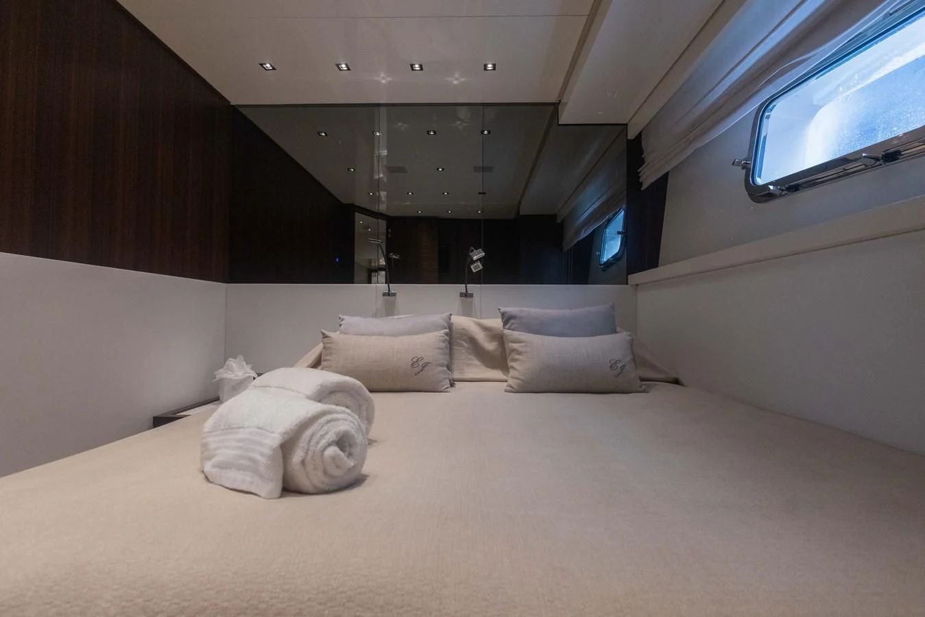 a bed with pillows aboard ELLIE JAMES Yacht for Sale