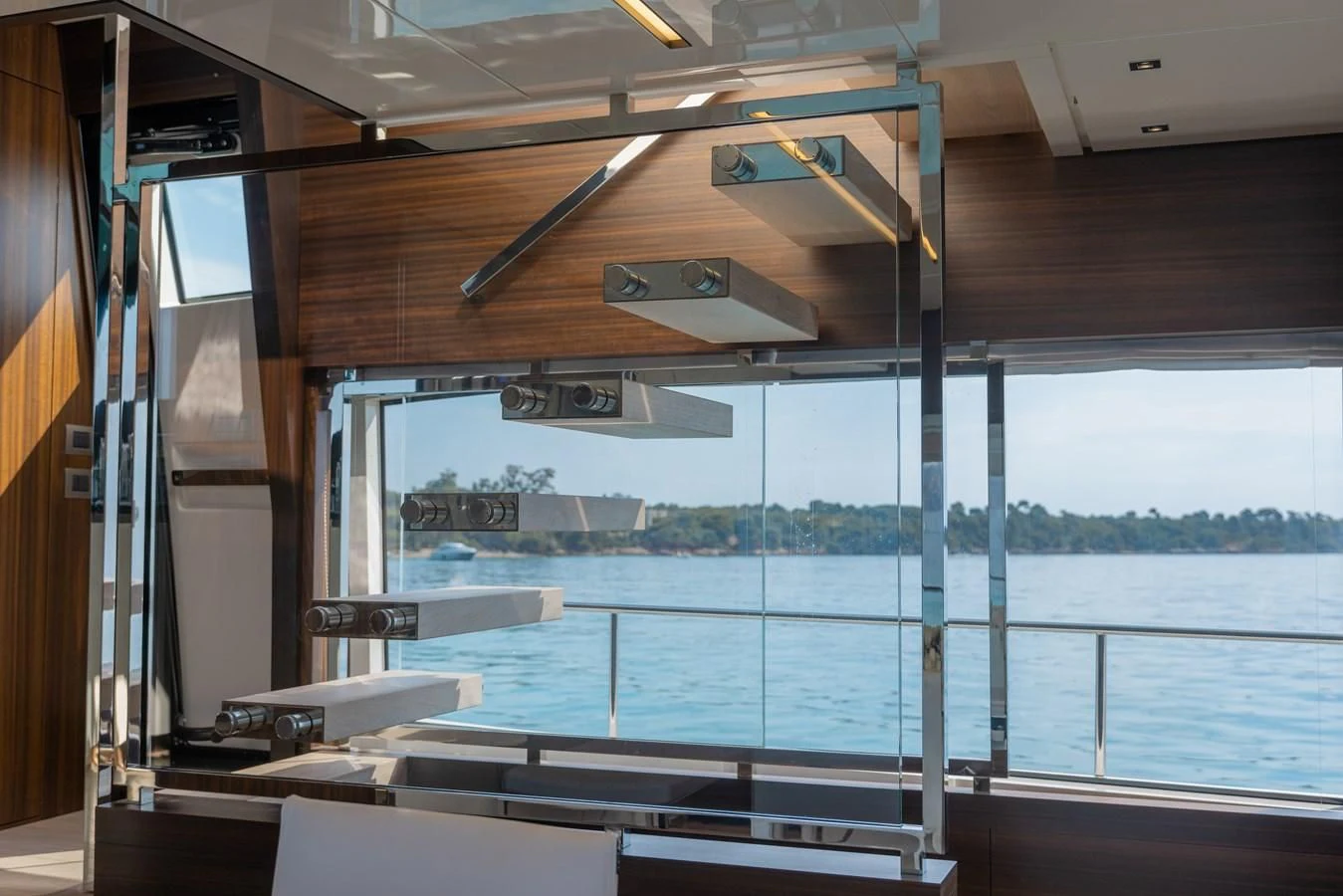 a room with a window and a view of a city aboard ELLIE JAMES Yacht for Sale