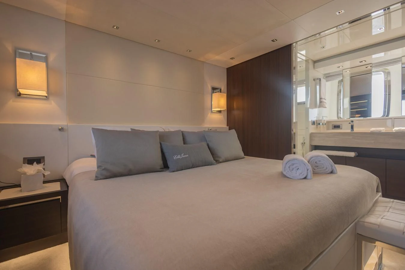 a bed with pillows aboard ELLIE JAMES Yacht for Sale