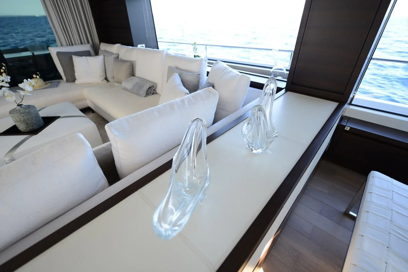 a white table with white chairs aboard ELLIE JAMES Yacht for Sale