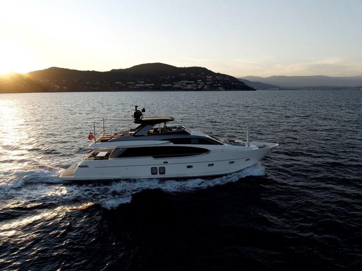 a white boat on the water aboard ELLIE JAMES Yacht for Sale