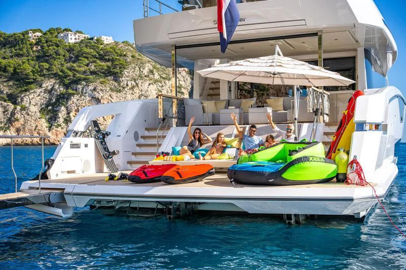 a group of people on a boat aboard BANDAZUL Yacht for Sale