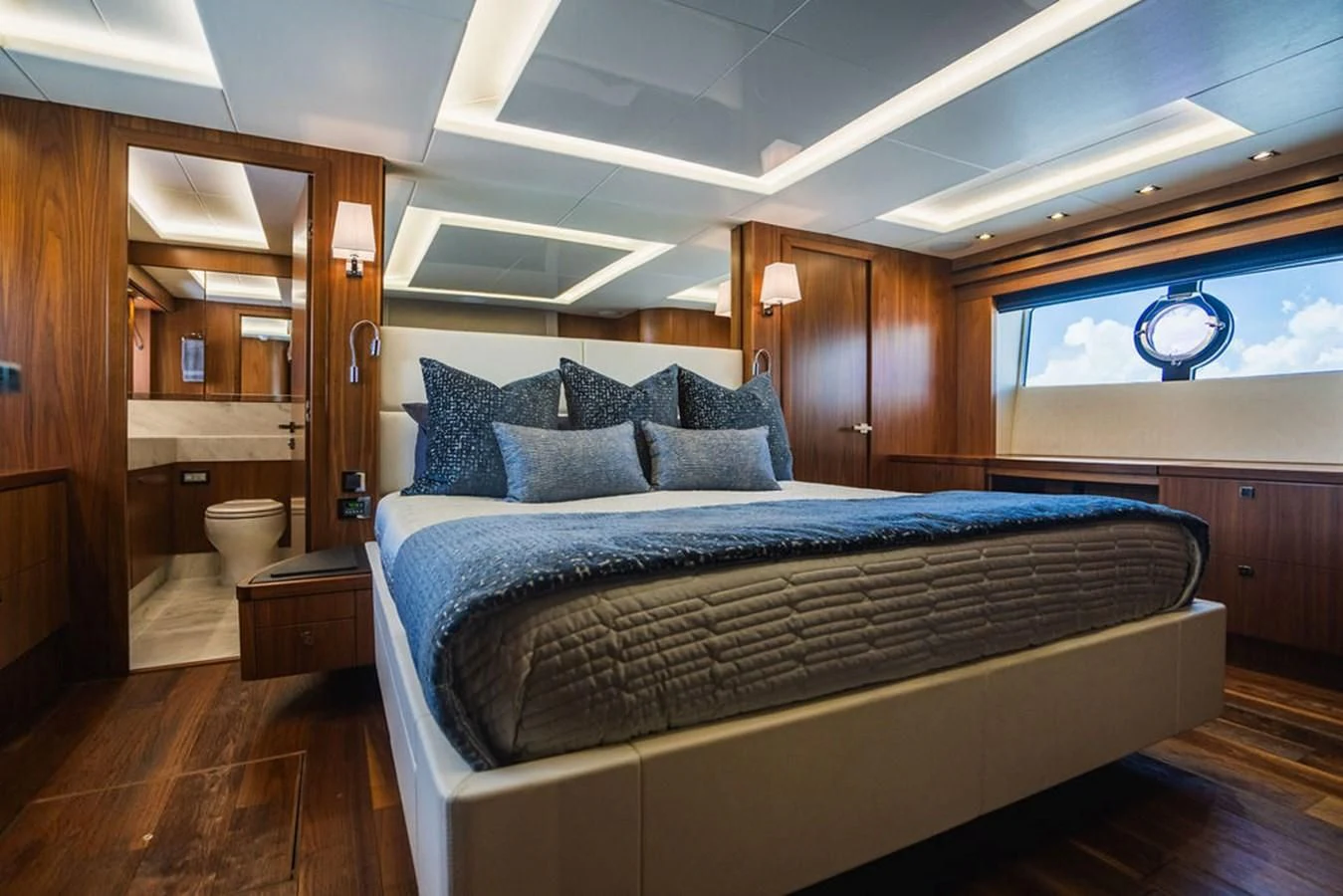 a bed in a room aboard SEA-ZAR Yacht for Sale