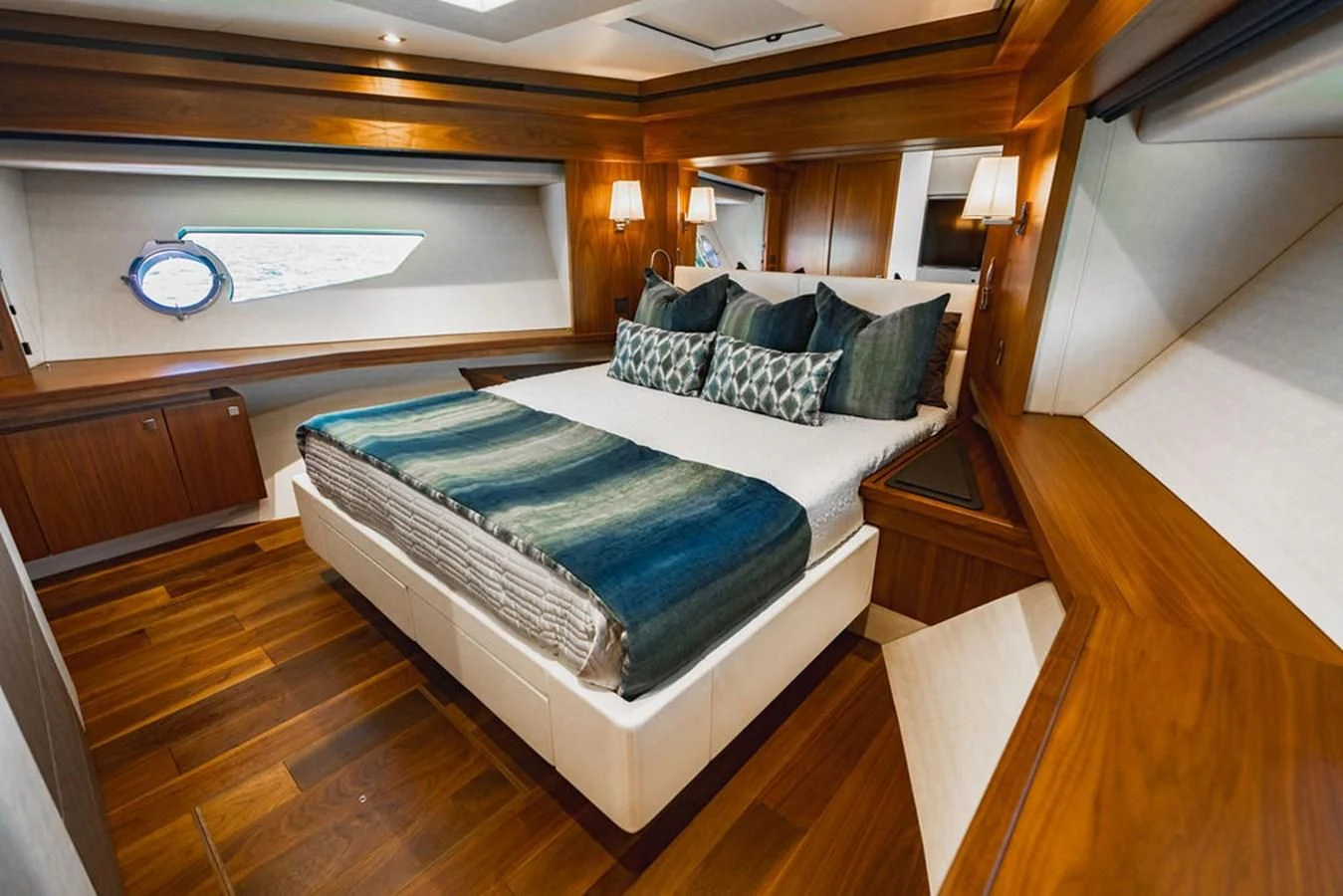 a bed in a room aboard SEA-ZAR Yacht for Sale